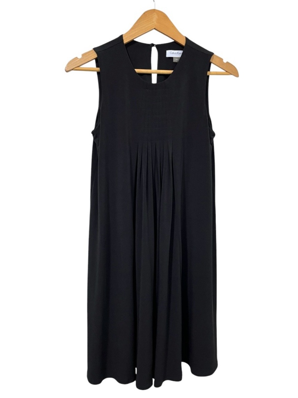 Calvin Klein Black Pleated Top A-line Sleeveless Dress